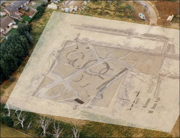 The excavation plan overlaid onto the aerial photo